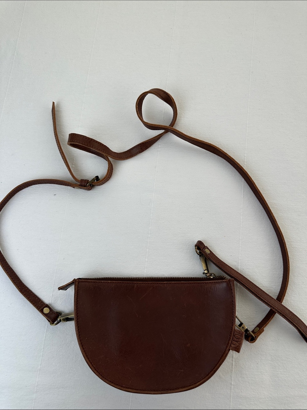 JOYN Brown Leather Half-Moon Crossbody Bag